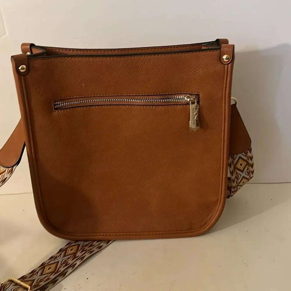 HKCLUF vegan leather crossbody with southwestern style woven strap